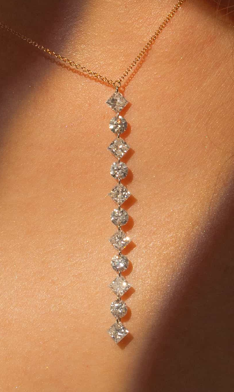 Round And Princess Cascade Necklace
