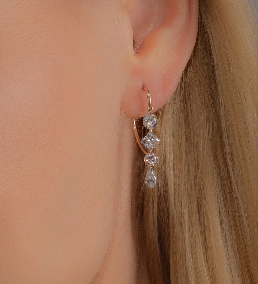 Round Princess Pear Dangle Earring